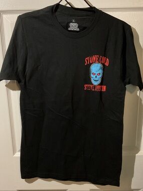 Stone Cold Steve Austin Black Short-Sleeve Tee with Blue Skull and Red Text